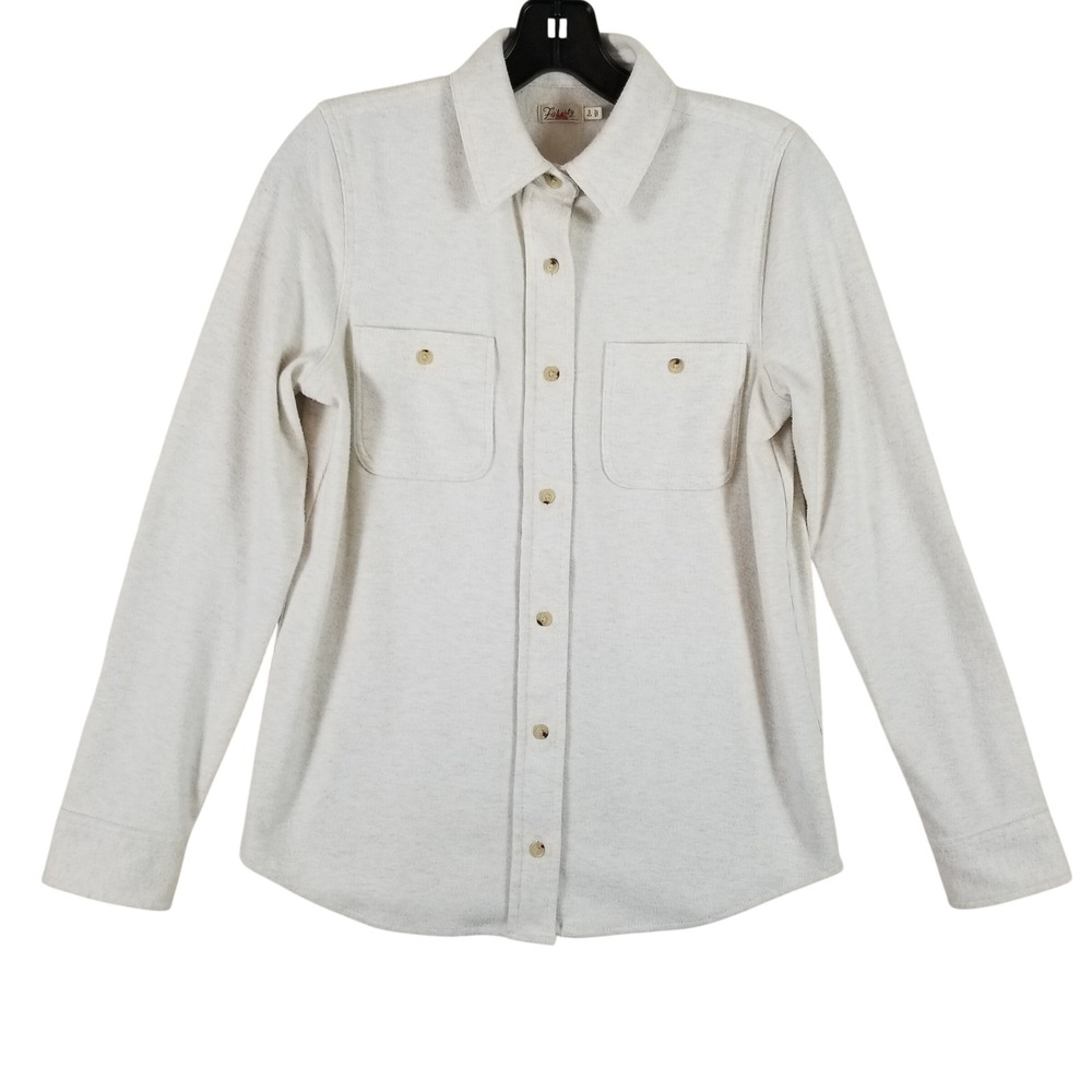 Faherty Brand Women XS Knit Button Down Shirt Oatmeal Heather Gray Long Sleeve